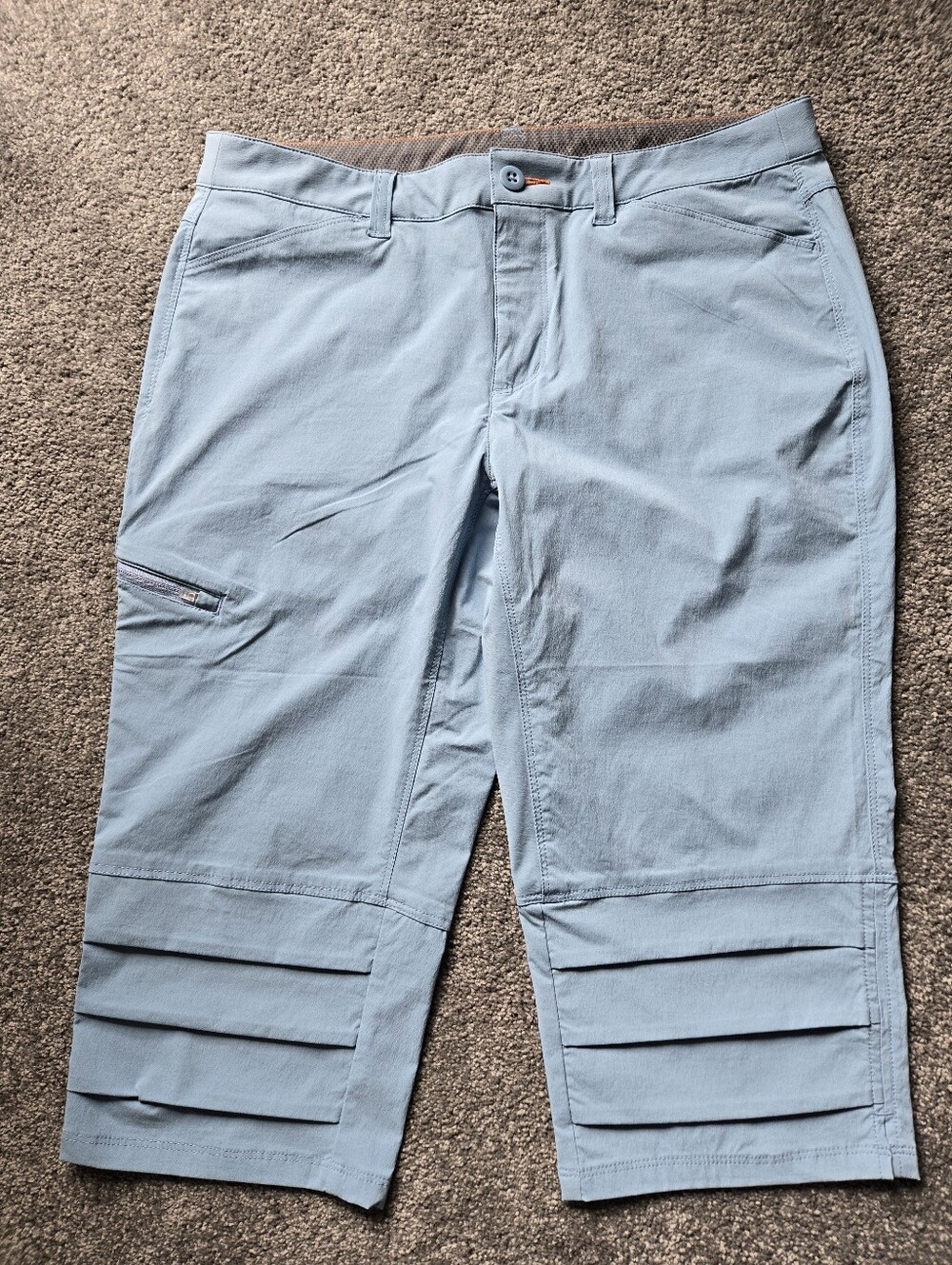 Orvis Womans Light Blue Casual Capri Trousers with Orange Stitching